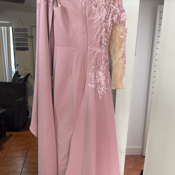 Mauve One-Shoulder Embroidered Evening Dress - Picture 12 of 12